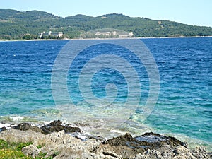 Rocky beach with view on Porto Carras, Greece