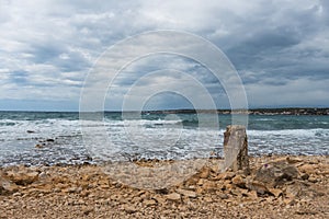 Rocky beach in Zadar Croatia with a view at medieterranean sea