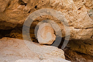 In the rocky canyon of the riverbed near the resort town of Ein Bokek