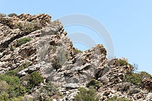 Rocky cliff against blue sky