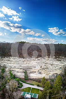 Rocky cliff with Aladzha Orthodox cave monastery in Golden Sands Nature Park, Bulgaria