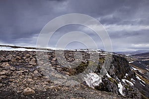 The rocky cliff at Haifoss in Iceland