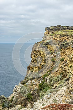 Rocky cliff on west side of Cavern Point plateau, Santa Cruz Island, CA, USA