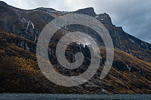 Rocky Cliffs with Waterfalls of Geirangerfjord Norway