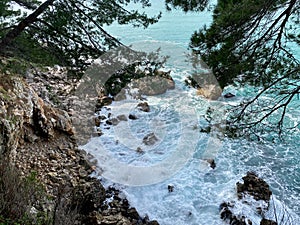 Rocky coast of the Adriatic Sea in the town of Ratac