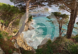 Rocky coast of the Adriatic Sea in the town of Ratac Montenegro.