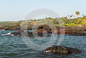 Rocky coast of Arabian sea in Goa