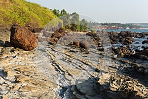 Rocky coast of Arabian sea in Goa