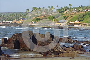 Rocky coast of Arabian sea in Goa
