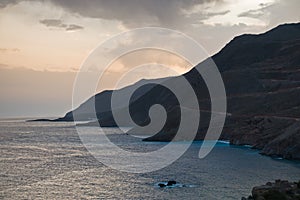 Rocky coast arond village of Chora Sfakion, south-west coast of Crete island