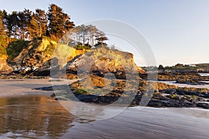 Rocky coast with beach on the Crozon peninsula in Brittany