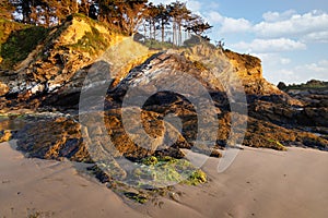 Rocky coast with beach on the Crozon peninsula in Brittany