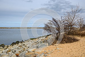 Rocky coast on the beach in Gorki Zachodnie