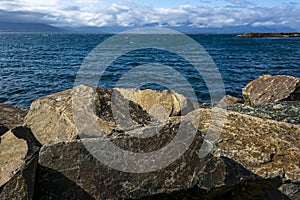 Rocky coast of the Black Sea. Crimea, Ukraine, Europe.