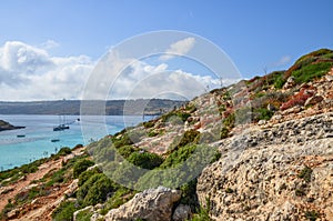 Rocky coast at the Blue Lagoon in Malta