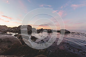 Rocky coast in Cape Town at sunset