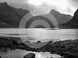 The rocky coast of the fjord of Norway