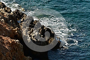 rocky coast kalymnos island greece sumer sun aegean