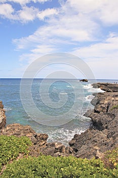 Rocky coast line of Leie Point, a popular tourist attraction on the North Shore of Oahu, Hawaii