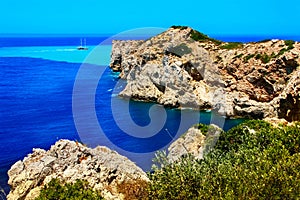 Rocky coast of the Mediterranean Sea in the vicinity of the beach of Kaputash. Turkey