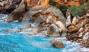 Rocky coast near Cala Gonone, Sardinia. Nature Background