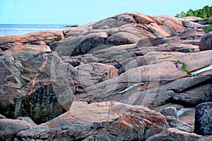 Rocky coast of pink granite