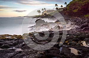 Rocky coast of poipu kauai at dawn