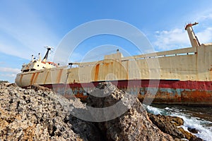Rocky coast shipwreck ashore
