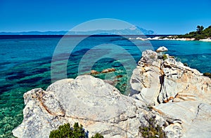 Rocky coast and turquoise sea in Greece