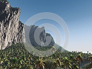 Rocky coastal landscape with palm trees