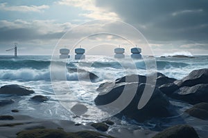 Rocky Coastal Serenity with Wave Energy Converters