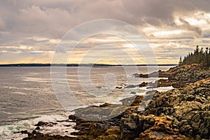 Rocky coastline of Acadia National Park, Maine,