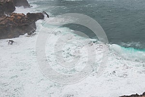 Rocky coastline of the Atlantic Ocean in the south-west of Portugal in the Algarve region. Exploring the beautiful rugged nature