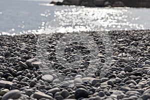 Rocky coastline. in Camogli, a fishing village and resort close to the peninsula of Portofino