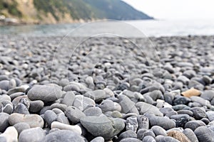 Rocky coastline. in Camogli, a fishing village and resort close to the peninsula of Portofino