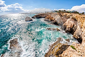 The rocky coastline of Cape Greco near Ayia Napa. Famagusta Dist