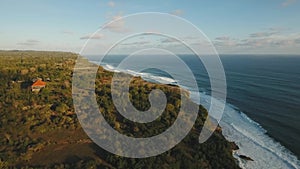 Rocky coastline on the island of Bali. Aerial view.