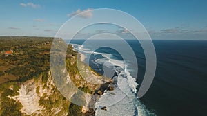 Rocky coastline on the island of Bali. Aerial view.