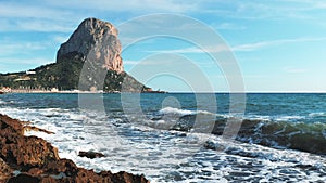 Rocky coastline of Mediterranean Sea at sunny day. Picturesque view of seashore