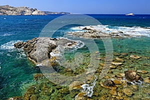 Rocky coastline of Milos island