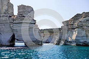 Rocky coastline in Milos island, Cyclades, Greece