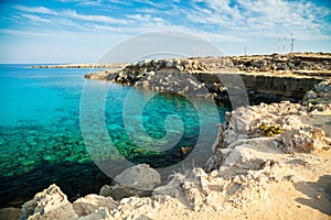 Rocky coastline at the natural park Cape Greco