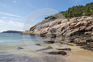 Rocky coastline near the ocean in Maine United States