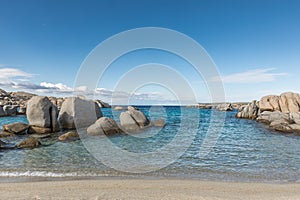 Rocky coastline and sandy beach at Cavallo island near Corsica