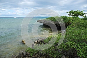 Rocky coastline on tropical island