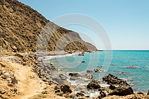 A rocky coastline view in Pissouri Bay not far from the tourist beach, Cyprus