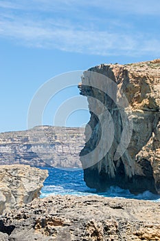 Rocky coastline where Azure Window collapsed in Gozo Island, Malta.