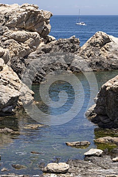 rocky cove at cap de creus on the costa brava in northern spain photo