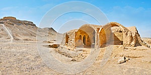 The rocky desert with ancient ruins, Yazd, Iran photo