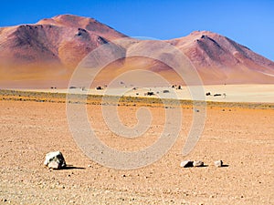 Rocky desert of andean altiplano. Salvator Dali desert in Eduardo Avaroa National Park, Bolivia, South America